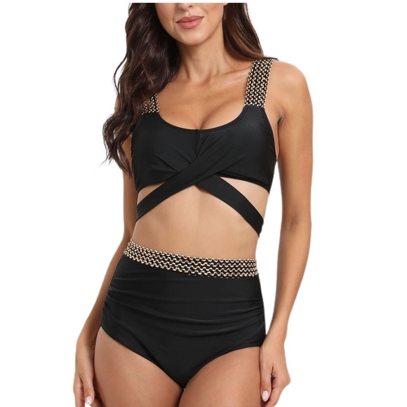 High Waisted Bikini Set 2 Piece Full Coverage Swimsuit Tummy Control Padded M - Picture 1 of 3